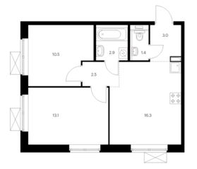 ЖК «Никольские луга», планировка 2-комнатной квартиры, 49.70 м²