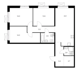 ЖК «Никольские луга», планировка 3-комнатной квартиры, 85.70 м²