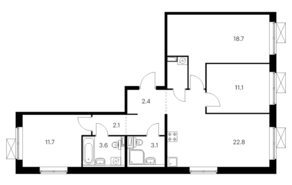 ЖК «Никольские луга», планировка 3-комнатной квартиры, 81.50 м²