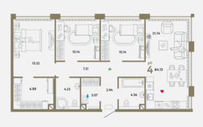 ЖК «WOW», планировка 4-комнатной квартиры, 84.13 м²