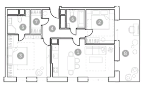 Апарт-отель «ФизтехСити», планировка 3-комнатной квартиры, 81.68 м²
