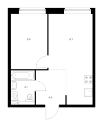 ЖК «Полар», планировка 1-комнатной квартиры, 35.20 м²