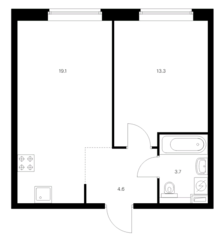 ЖК «Полар», планировка 1-комнатной квартиры, 40.70 м²