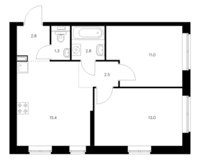 ЖК «Полар», планировка 2-комнатной квартиры, 48.80 м²