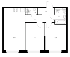 ЖК «Полар», планировка 2-комнатной квартиры, 56.00 м²