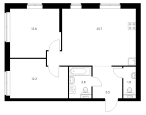 ЖК «Полар», планировка 2-комнатной квартиры, 62.70 м²