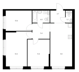 ЖК «Полар», планировка 3-комнатной квартиры, 71.30 м²