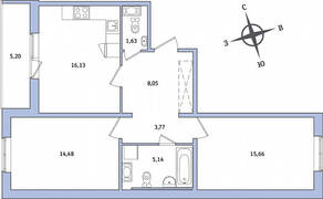 ЖК «IQ Гатчина», планировка 2-комнатной квартиры, 67.46 м²