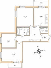 ЖК «IQ Гатчина», планировка 3-комнатной квартиры, 88.68 м²