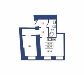 МЖК «Рижский 70Р», планировка 1-комнатной квартиры, 34.70 м²