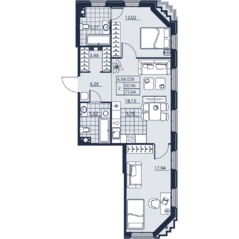 ЖК «Alter», планировка 2-комнатной квартиры, 73.64 м²