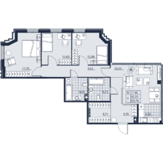 ЖК «Alter», планировка 3-комнатной квартиры, 105.76 м²