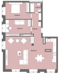 Апарт-отель «Наследие на Марата», планировка 2-комнатной квартиры, 90.00 м²