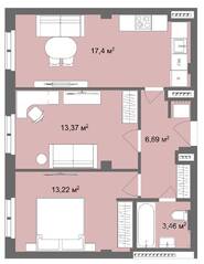 Апарт-отель «Наследие на Марата», планировка 2-комнатной квартиры, 54.20 м²