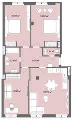 Апарт-отель «Наследие на Марата», планировка 3-комнатной квартиры, 97.60 м²