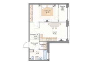 ЖК «Квадрия», планировка 1-комнатной квартиры, 45.71 м²