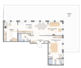 ЖК «Квадрия», планировка 2-комнатной квартиры, 89.38 м²