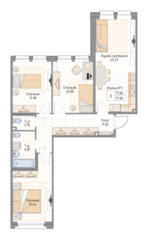 ЖК «Квадрия», планировка 3-комнатной квартиры, 77.96 м²