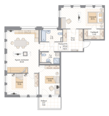 ЖК «Квадрия», планировка 3-комнатной квартиры, 110.13 м²
