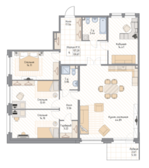 ЖК «Квадрия», планировка 4-комнатной квартиры, 139.87 м²