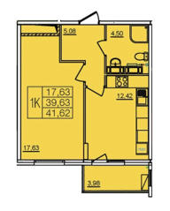 ЖК «Финский», планировка 1-комнатной квартиры, 41.62 м²