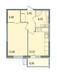 ЖК «Финский», планировка 1-комнатной квартиры, 42.97 м²