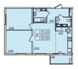 ЖК «Финский», планировка 3-комнатной квартиры, 64.40 м²