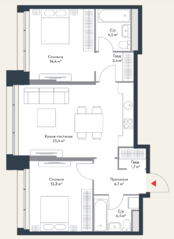 МФК «Ривер Парк», планировка 3-комнатной квартиры, 72.40 м²