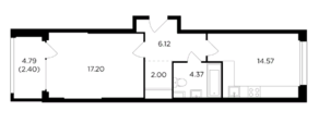 ЖК «RiverSky», планировка 1-комнатной квартиры, 46.66 м²