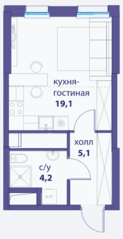 МФК «Сердце Столицы», планировка студии, 28.40 м²