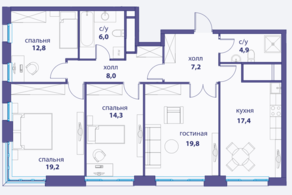 МФК «Сердце Столицы», планировка 4-комнатной квартиры, 109.70 м²