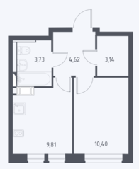 ЖК «Большое Путилково», планировка 1-комнатной квартиры, 31.70 м²