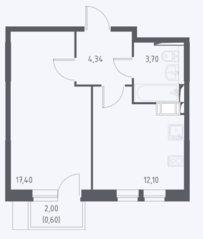 ЖК «Большое Путилково», планировка 1-комнатной квартиры, 38.14 м²