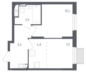 ЖК «Мытищи Парк», планировка 2-комнатной квартиры, 32.50 м²