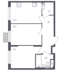 ЖК «Мытищи Парк», планировка 2-комнатной квартиры, 50.90 м²