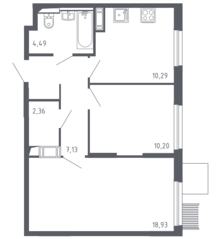 ЖК «Молжаниново», планировка 2-комнатной квартиры, 53.40 м²