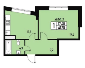 МЖК «Борисоглебское 2», планировка 1-комнатной квартиры, 41.00 м²