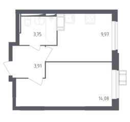 ЖК «Томилино Парк», планировка 1-комнатной квартиры, 31.71 м²