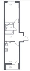 ЖК «Томилино Парк», планировка 1-комнатной квартиры, 38.09 м²