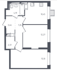 ЖК «Томилино Парк», планировка 2-комнатной квартиры, 53.00 м²