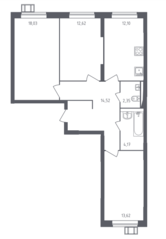 ЖК «Томилино Парк», планировка 3-комнатной квартиры, 77.43 м²