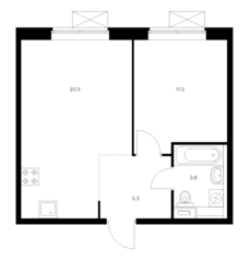 ЖК «Бунинские луга», планировка 1-комнатной квартиры, 40.90 м²