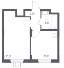 МФК «Люберцы 2023», планировка 1-комнатной квартиры, 33.20 м²
