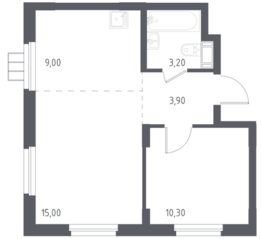 МФК «Люберцы 2023», планировка 2-комнатной квартиры, 41.40 м²
