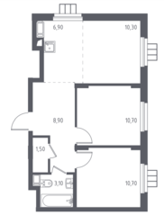 МФК «Люберцы 2023», планировка 3-комнатной квартиры, 52.10 м²