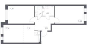 МФК «Люберцы 2023», планировка 3-комнатной квартиры, 60.03 м²