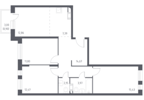 МФК «Люберцы 2023», планировка 4-комнатной квартиры, 81.63 м²