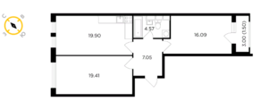 ЖК «TopHILLS», планировка 2-комнатной квартиры, 68.52 м²
