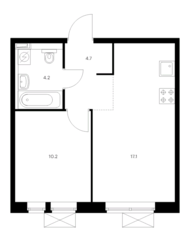 ЖК «Люберцы парк», планировка 1-комнатной квартиры, 36.20 м²