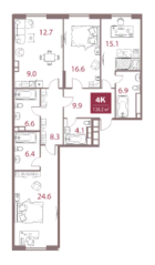 ЖК «Legacy», планировка 4-комнатной квартиры, 120.20 м²